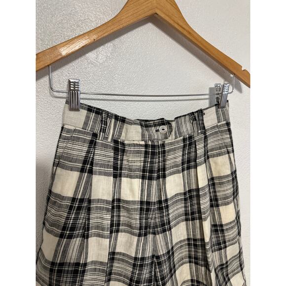 VTG Linen Fall Mom Bermuda Shorts 8 Black Cream Plaid Jorts City Fall Preppy - Picture 6 of 12